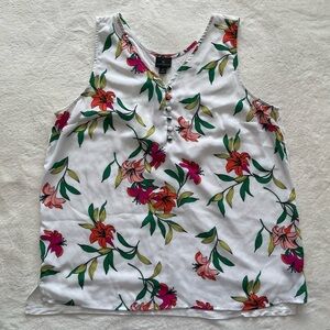 Worthington Floral Sleeveless Blouse - White with Pink and Green
